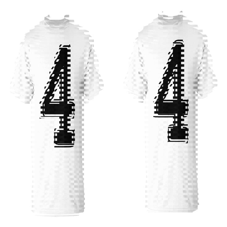 【バックプリント・背中側】4 数字 背番号 ユニフォーム ナンバー【ブラック／黒の文字】スポーツ 野球 サッカー 部活 Tシャツ