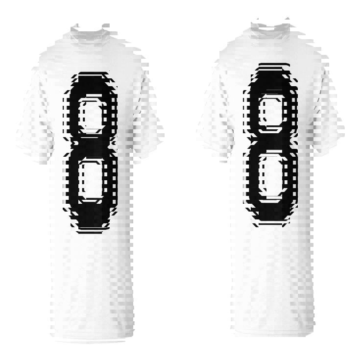 【バックプリント・背中側】8 数字 背番号 ユニフォーム ナンバー【ブラック／黒 の文字】スポーツ 練習着 部活 Tシャツ