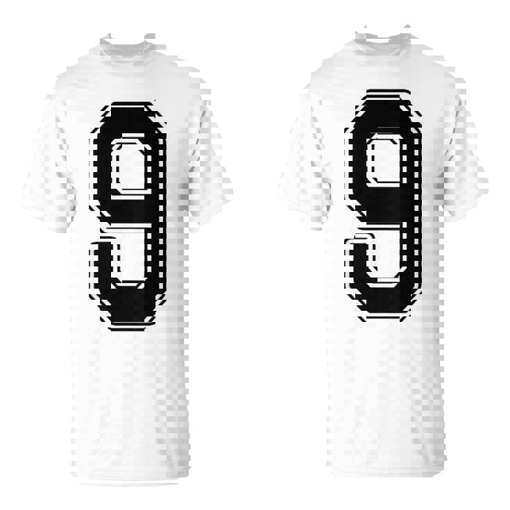 【バックプリント・背中側】9 数字 背番号 ユニフォーム ナンバー【ブラック／黒 の文字】スポーツ 練習着 部活 Tシャツ