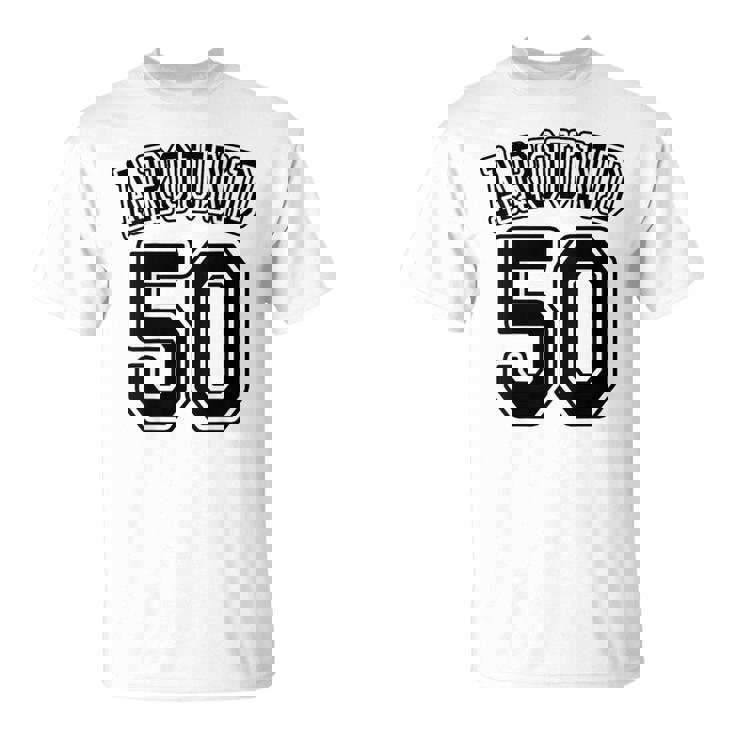 【バックプリント・背中側】Around 50 アラフィフ（五十歳 50才）ユニフォーム風 50代 誕生日プレゼント 面白 Tシャツ
