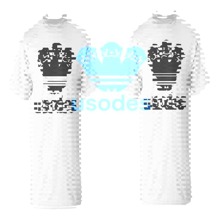 【バックプリント・背中側】ウソデス Usodes かわうそです。《ブルー 青》スポーツ ブランド パロディ 面白い Tシャツ