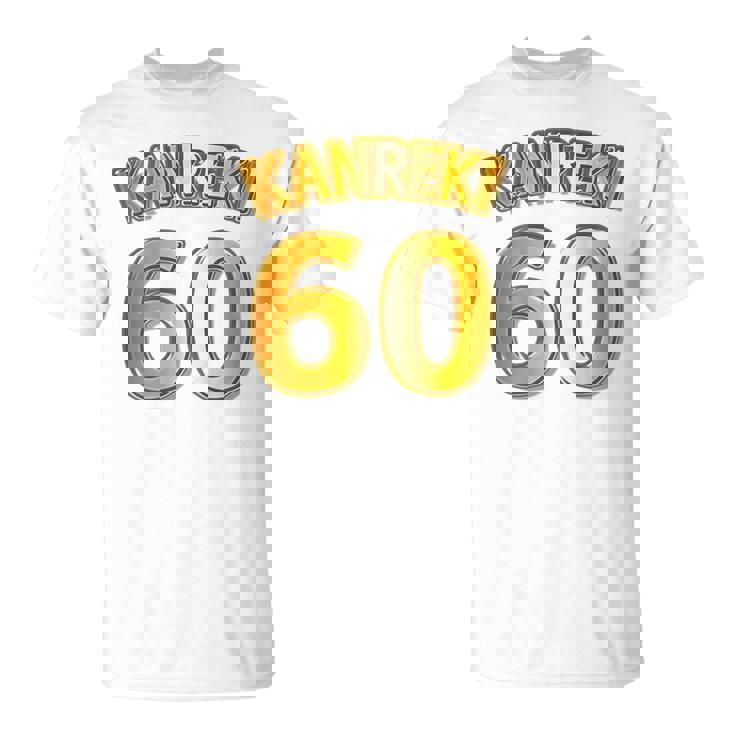 【バックプリント・背中側】還暦 六十歳 60才（ユニフォーム風）赤 レッド【金プレート風 文字】誕生日 面白 Tシャツ