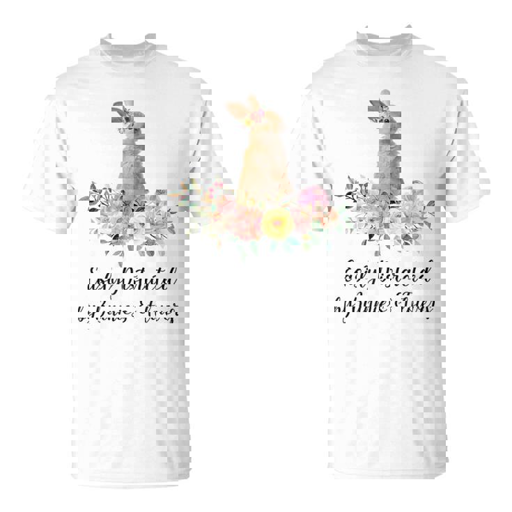 うさぎと花に気が散りやすい ウサギ かわいいウサギ Tシャツ