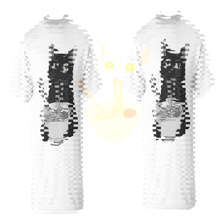 おもしろ猫 食べる 麺 ラーメン 日本猫 食べる 麺 Tシャツ