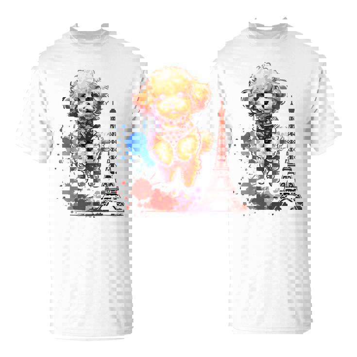かわいい フランス パリ エッフェル塔 トイプードル パリ ジャンプ 子犬 Tシャツ