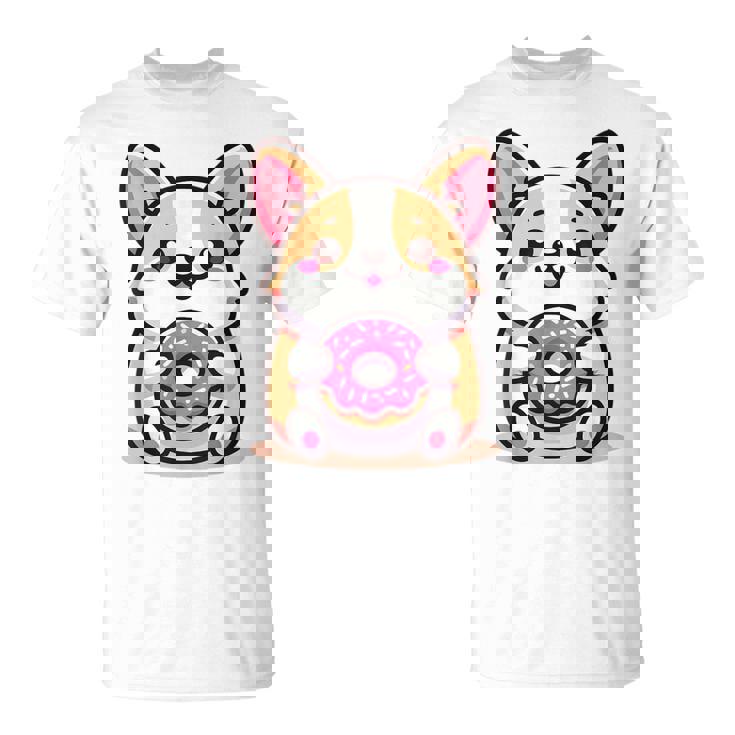 かわいいコーギーのドーナツを持つ漫画の犬愛好家アートキッズ。 Tシャツ