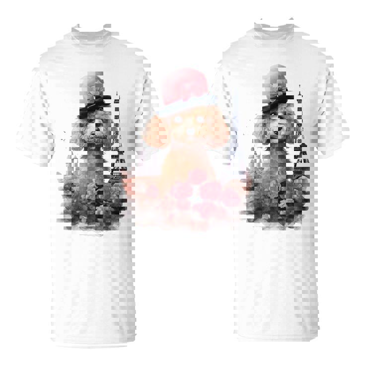 かわいいフレンチパリエッフェル塔トイプードル パリジャンプードル Tシャツ