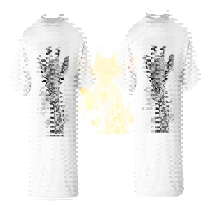 かわいい水彩画 キリン 赤ちゃん 美的 動物 アート 絵画 長袖tシャツ Tシャツ