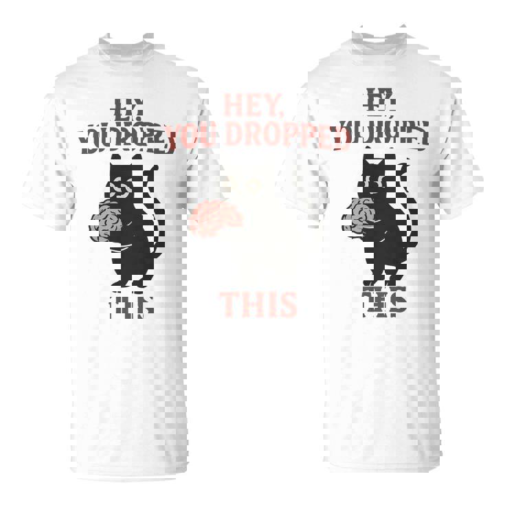 この脳みそのかわいい黒猫のミームを落とした 長袖tシャツ Tシャツ