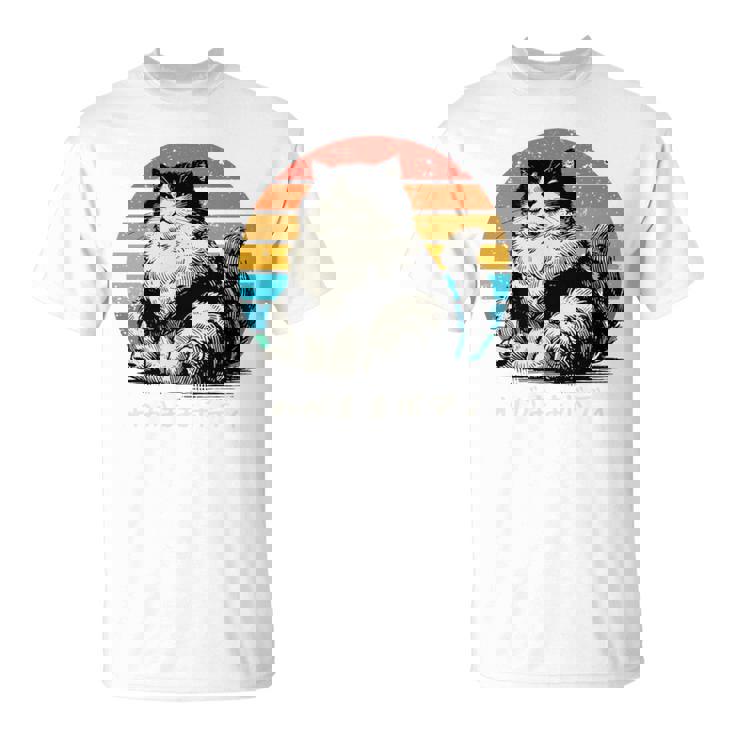 わがままボディ 猫 ねこ 太ったねこ ぽっちゃり ねこ好き かわいい おもしろ 面白い おもろい 手書き レトロ 長袖tシャツ Tシャツ