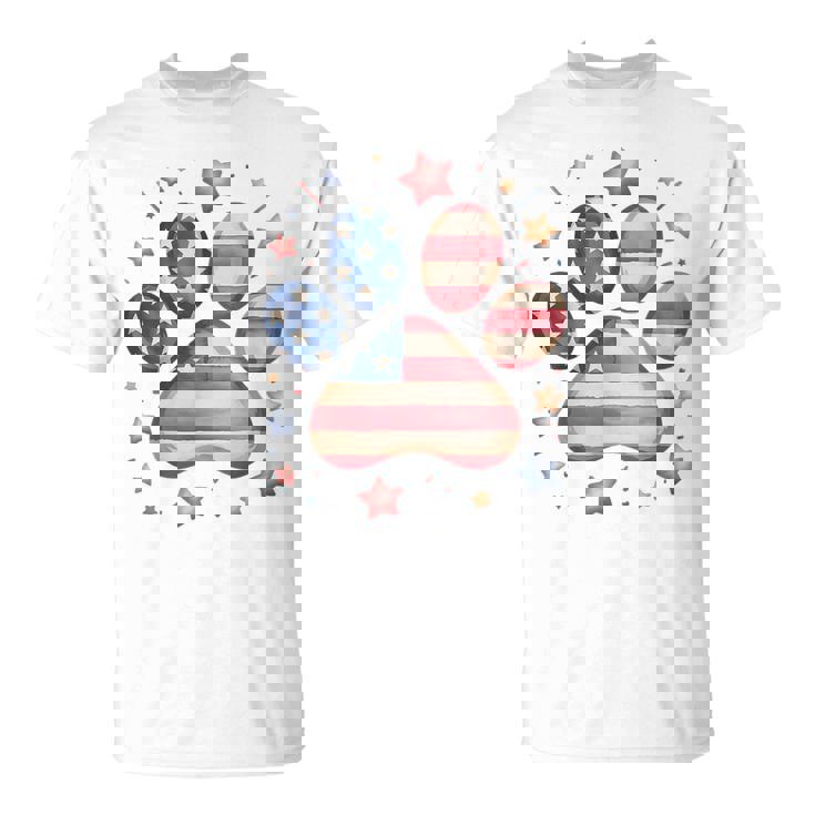 アメリカ国旗 愛国的な犬と猫の足跡プリント 7月4日 犬 Tシャツ