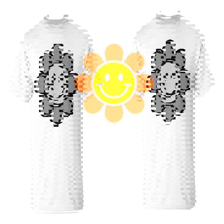 オレンジ イエロー ハッピー スマイル スマイル フェイス デイジー フラワーガール Tシャツ