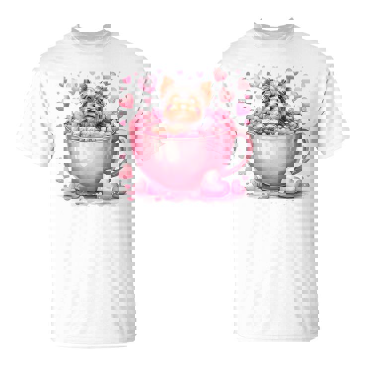 カップに入った子犬 長袖tシャツ Tシャツ