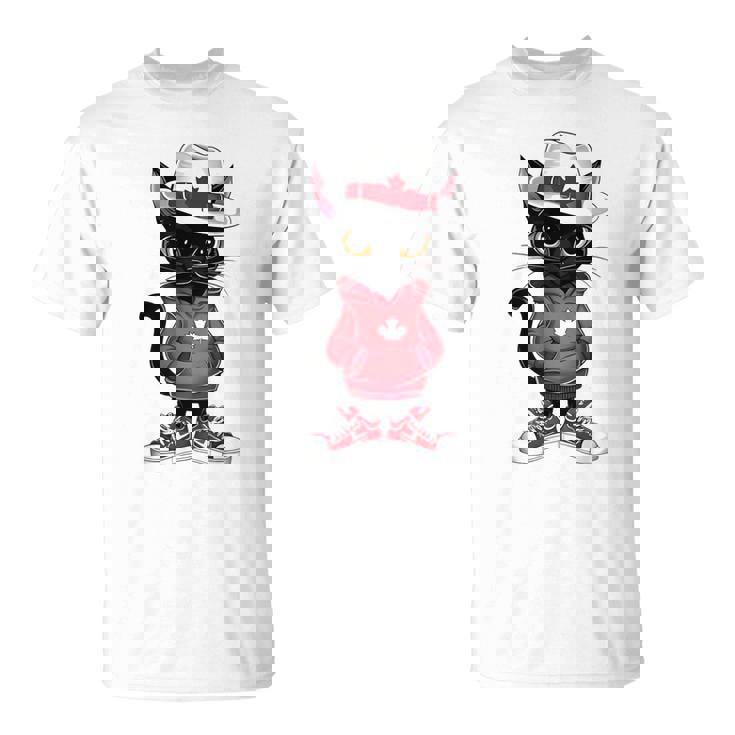 カナダデー 面白い クール 黒猫 カナダ国旗 キッズ 女の子 男の子 Tシャツ
