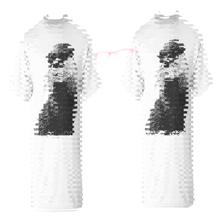 カワウソ アニマル柄 動物園 図面 イラスト 顔 カワウソ Tシャツ