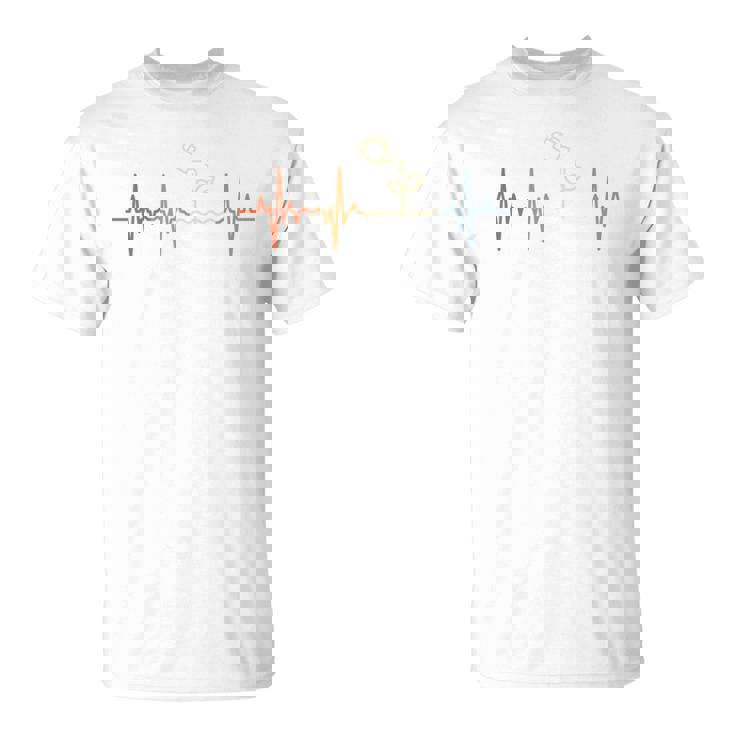 ガーデニング心電図レトロ園芸家脈線心拍 長袖tシャツ Tシャツ