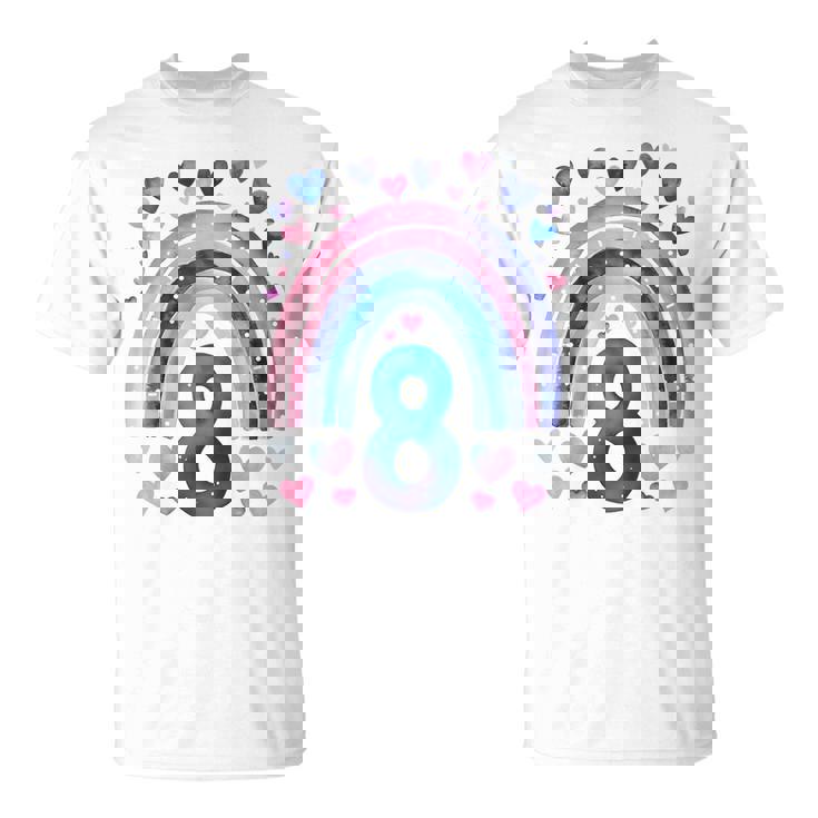 キッズ 誕生日 8 女の子 レインボー 水彩 8歳 Tシャツ