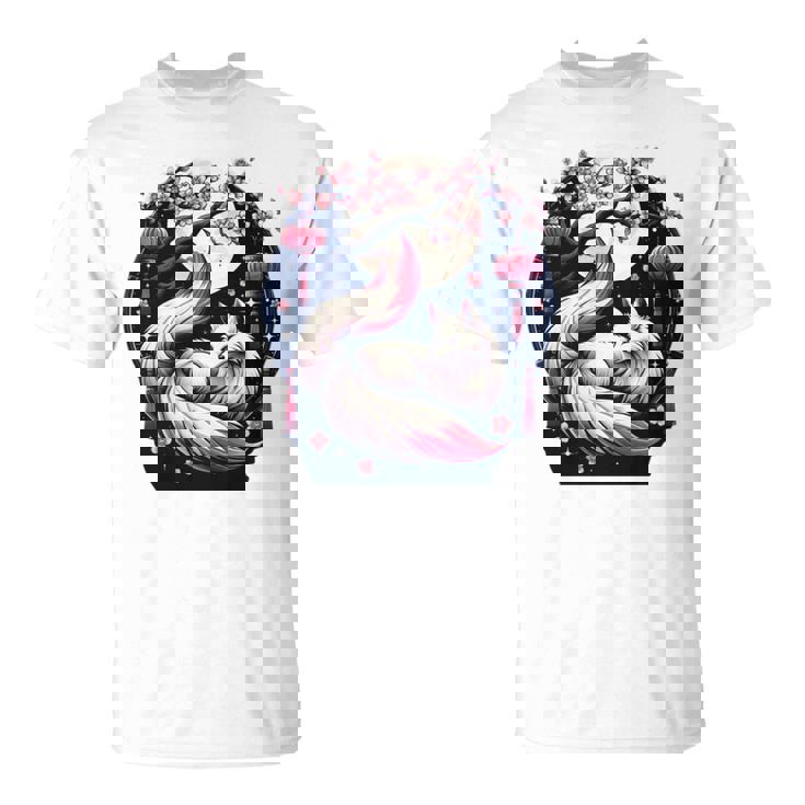 キツネ キツネ 桜 花 日本 九尾狐 長袖tシャツ Tシャツ