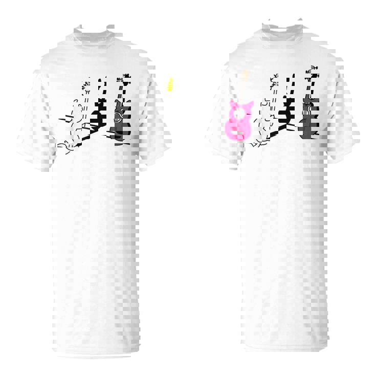 ギターの影を作る猫デザイン Tシャツ