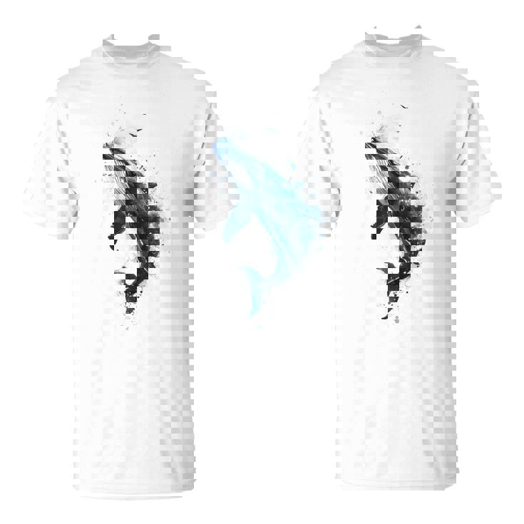 クジラ 水彩 海洋 動物 海の生物 青くじら デザイン Tシャツ