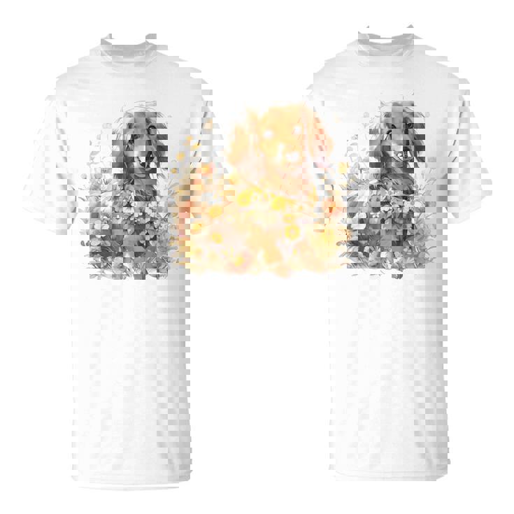 クリーム色の花のダックスフント 愛らしいミニドキシー犬 Tシャツ