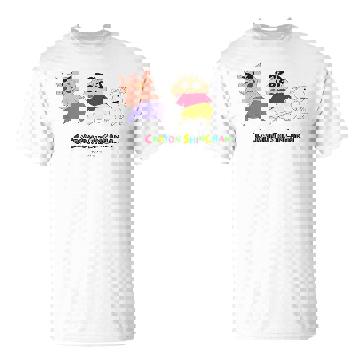 クレヨンしんちゃん 振り向き「ぶりぶり＆しんちゃん＆シロ」 Tシャツ