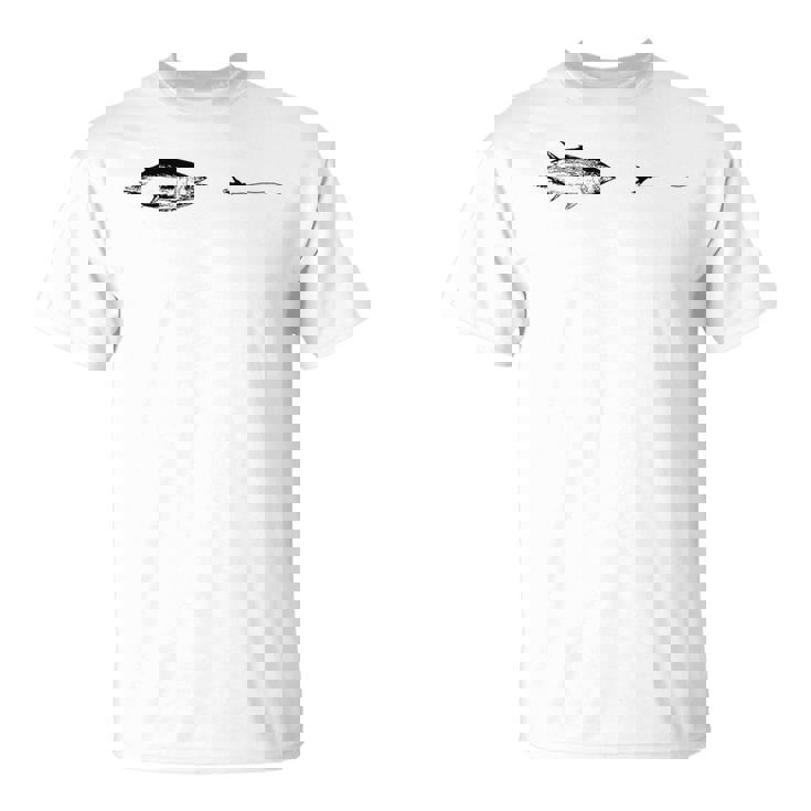 グラフィックフライフィッシングフックライン フィッシュマグロ Tシャツ