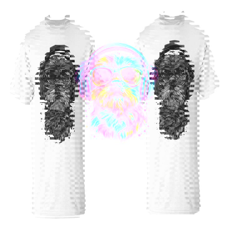 グリフォン ブリュッセロ 犬 音楽 ヘッドホン グリフォン ブリュッセル Tシャツ