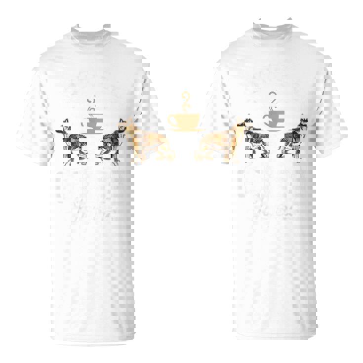 バックプリント コーヒーとジャーマン シェパード Tシャツ