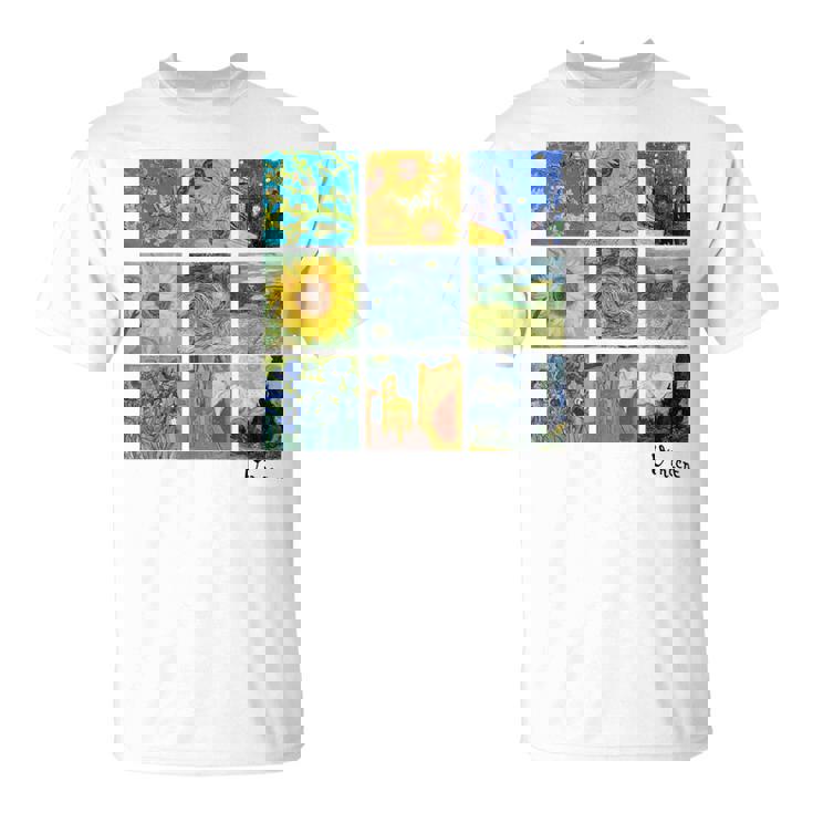 ゴッホの絵画、ひまわり、星月夜 Tシャツ