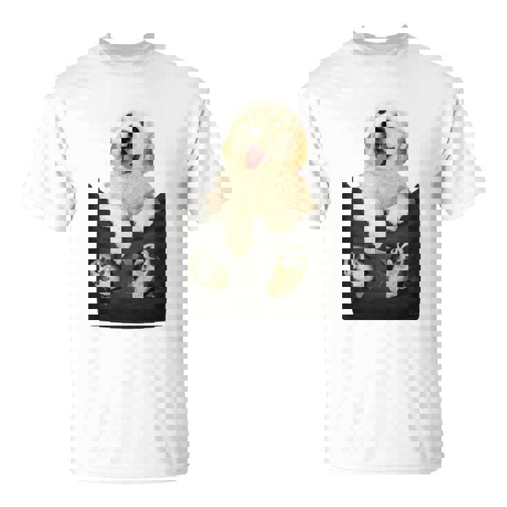 ゴールデンレトリバー ポケットに入った子犬 長袖tシャツ Tシャツ