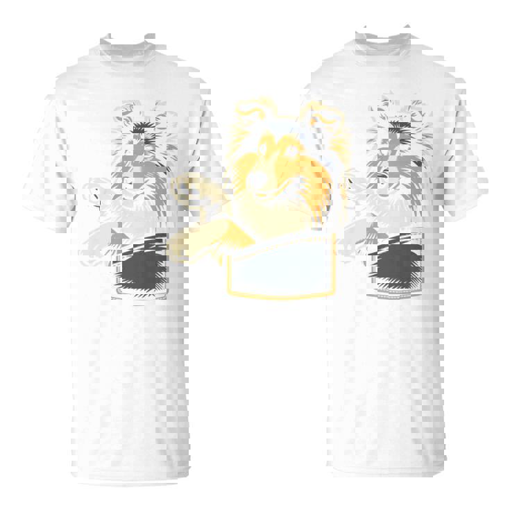 シェルティのグラフィック デザインを覗くかわいいシェットランド ・ シープドッグ 長袖tシャツ Tシャツ