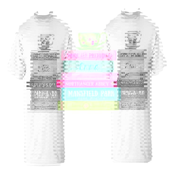 ジェーン・オースティン 本 スタック ティー 文学 文学 Tシャツ