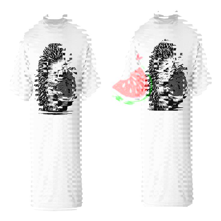 スイカの誕生日を食べるキュートで愛らしいハリネズミ Tシャツ