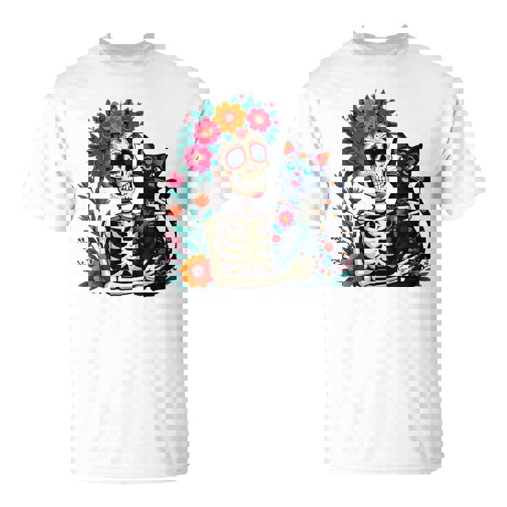 スケルトン ハグ 猫 シュガー スカル Día Los Muertos ハロウィン Tシャツ