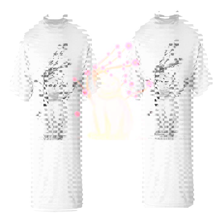 スコティッシュフォールド ネコ 桜の花 長袖tシャツ Tシャツ