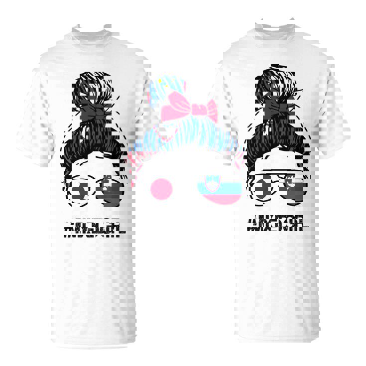 スロベニア 日本国旗 スロベニア 日本の散らかったお団子 長袖tシャツ Tシャツ