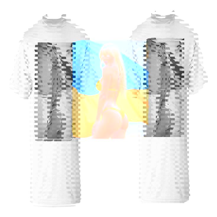 セクシーガールグラフィックtシャツ 「モダンピンナップガール&ウクライナ国旗2」 長袖tシャツ Tシャツ