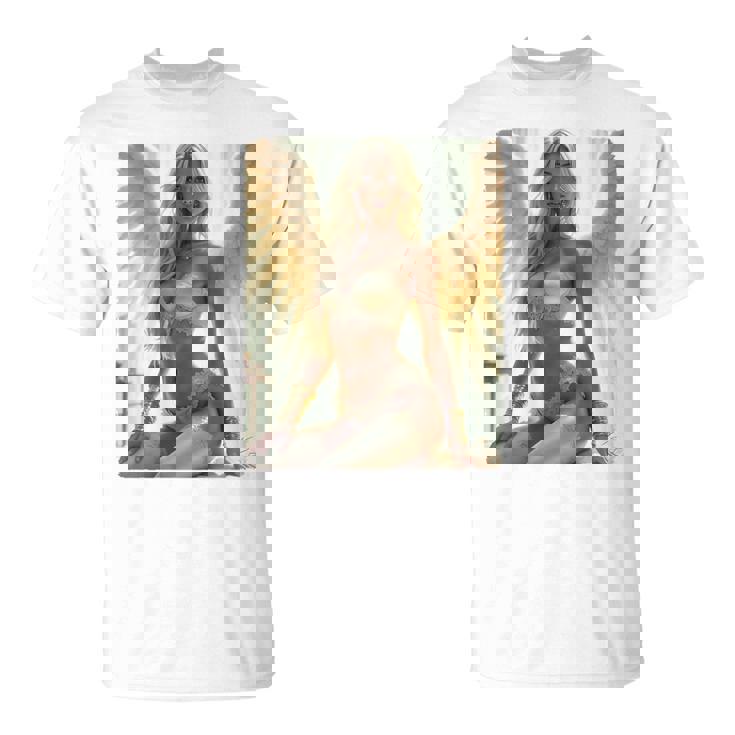 セクシーガールグラフィックtシャツ セクシーシッティングエンジェルピンナップバックプリント Tシャツ