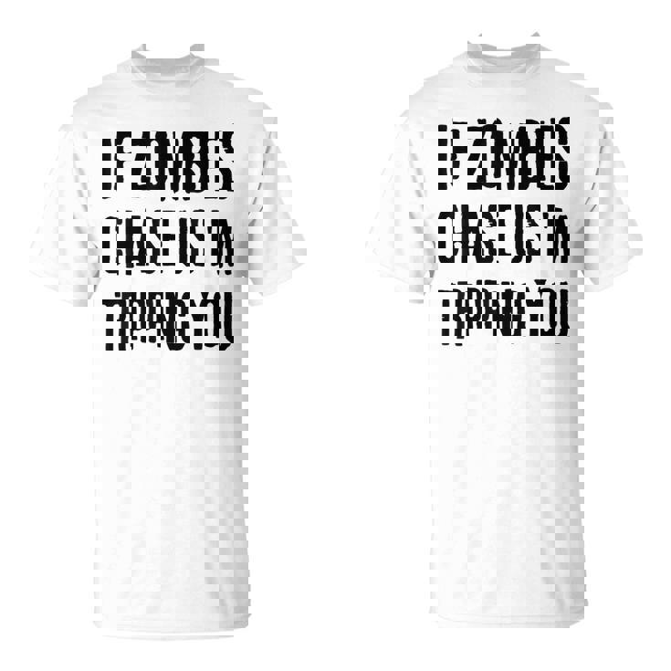 ゾンビに追われたらつまずくよおもしろいハロウィン Tシャツ