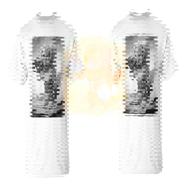 ダックスフンド 犬 筋トレ ウェイトリフティング ダンベル付き Tシャツ