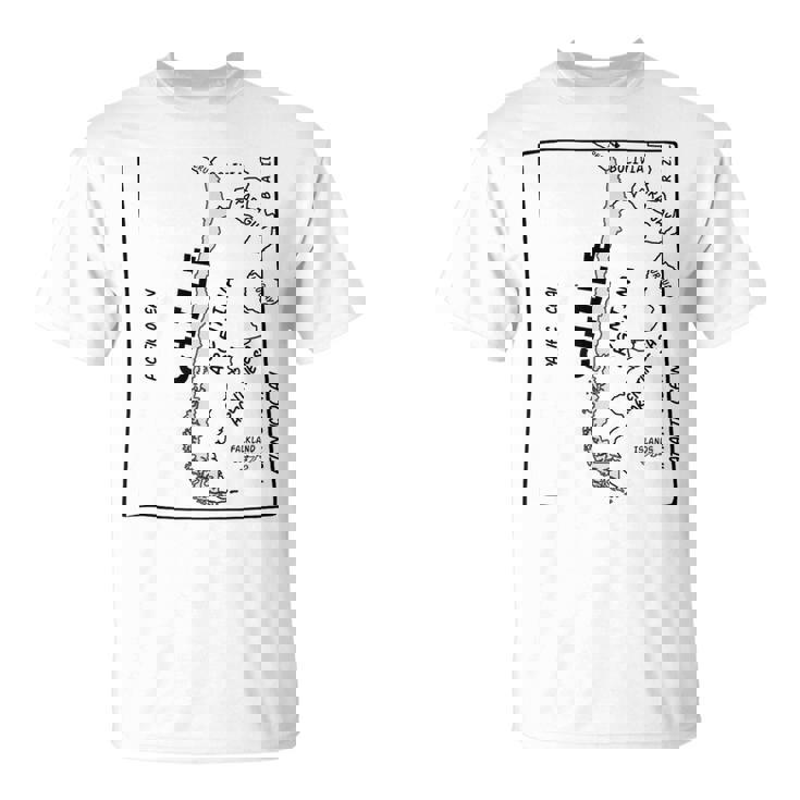 チリと近隣諸国の手描き黒線地図 Tシャツ