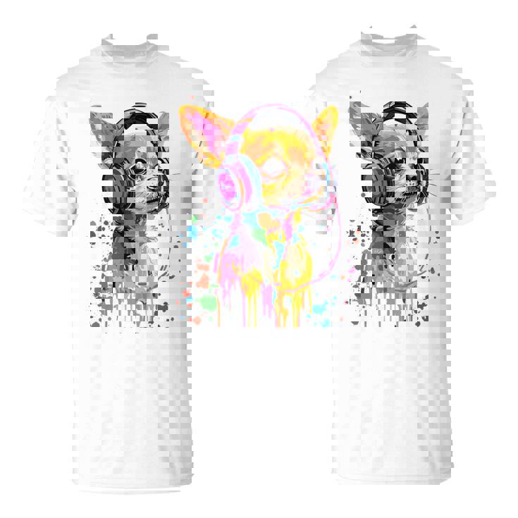 チワワの恋人 ポップアート ヘッドフォンを着て おもしろい チワワ 長袖tシャツ Tシャツ