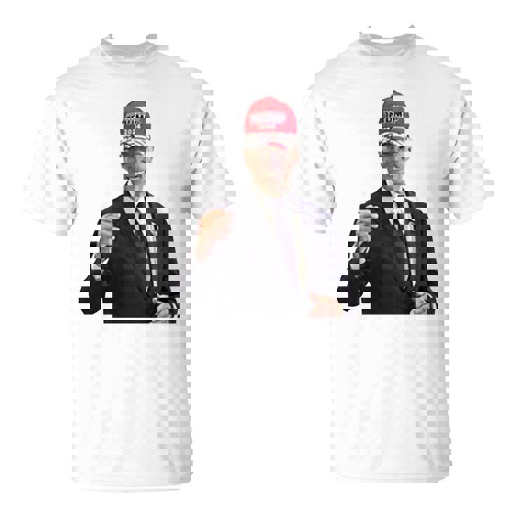 トランプの帽子をかぶったバイデンの陽気なグラフィック 長袖tシャツ Tシャツ