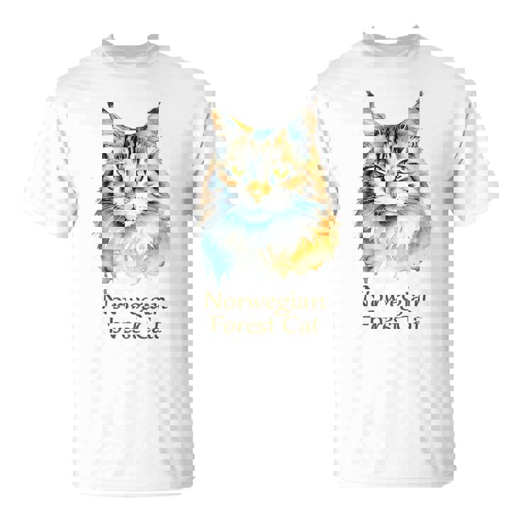 ノルウェージャンフォレストキャット 水彩画ポートレート2 Tシャツ