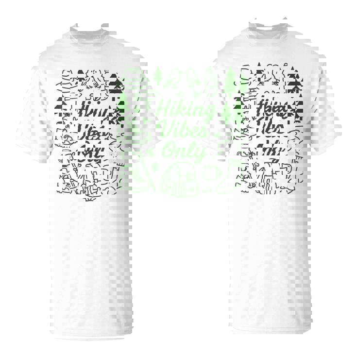 ハイキング バイブスオンリー 自然 落書き アート ミニマリスト 森林愛好家 Tシャツ