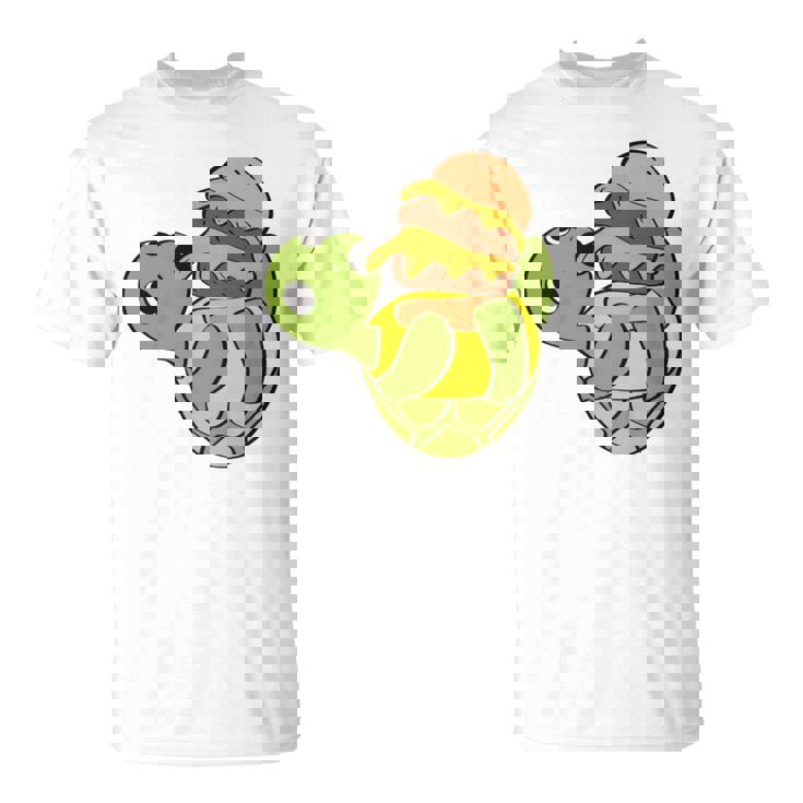 ハンバーガーを食べるかわいいカメ 面白いハンバーガー 長袖tシャツ Tシャツ