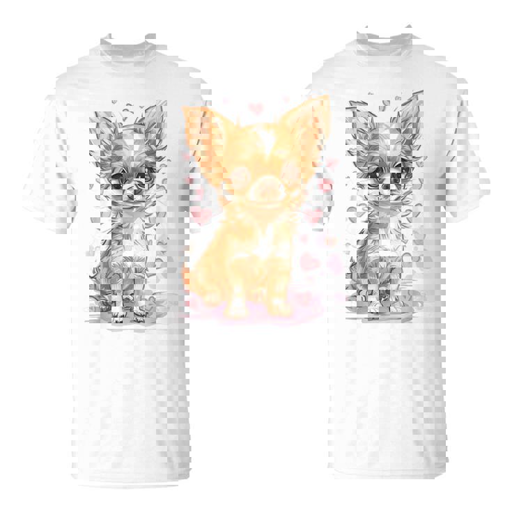 ハートに囲まれた愛らしいチワワ Tシャツ