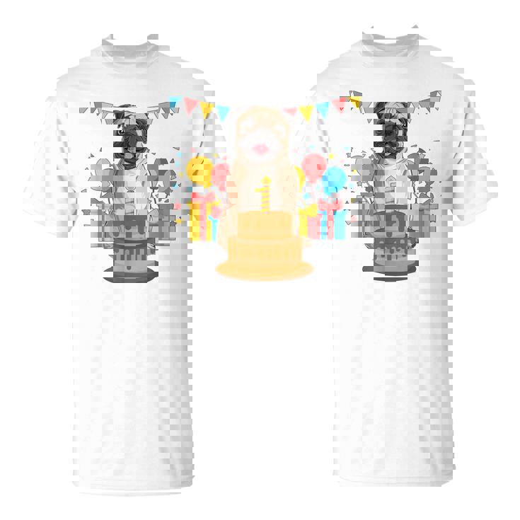 パグ 1歳 誕生日 お祝い ケーキ ペット 動物 犬 オーナー パグ Tシャツ