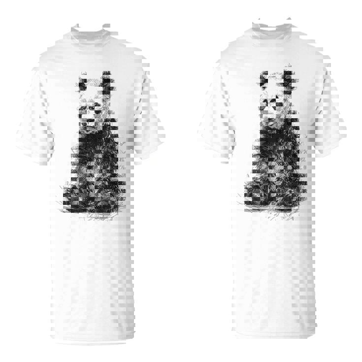 パンダ アニマルプリント グラフィック デッサン アート 絵画 パンダ Tシャツ